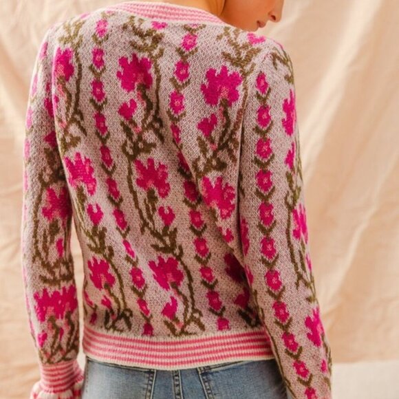Pink Spring Floral Button Up Sweater Cardigan - Picture 5 of 5